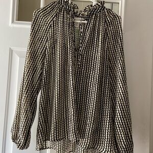 H&M Chevron Stripe Sheer Tunic Blouse, sz L black gray white